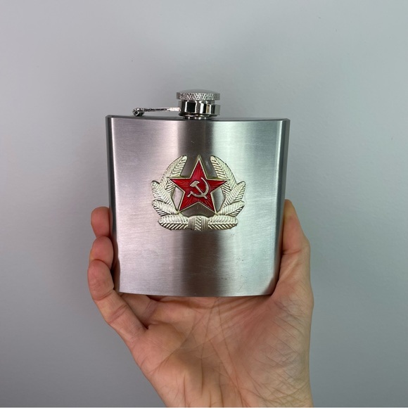 Stainless Steel 6 oz Flask with Old Soviet Symbols - Picture 1 of 4